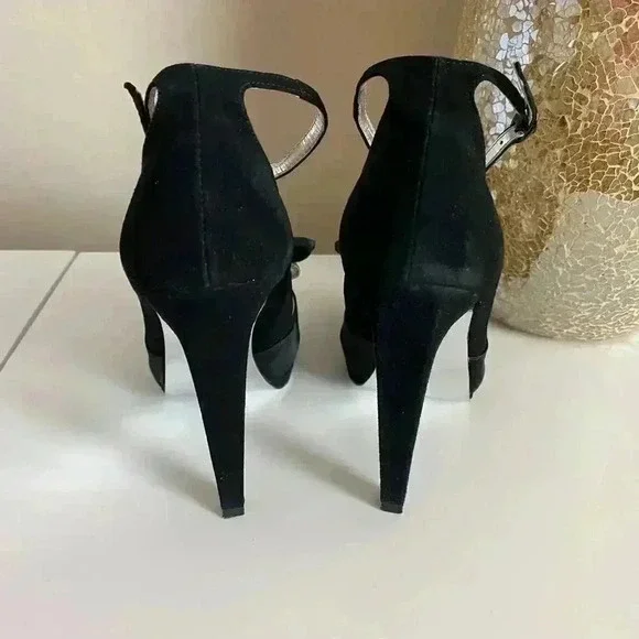 Bebe Hollace Black Peep Toe Heels Size 7 - Picture 12 of 13